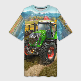 Платье-футболка 3D с принтом Farming simulator 2 ,  |  | Тематика изображения на принте: farming | simulator | трактор | фермер