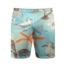 Мужские шорты 3D спортивные с принтом Морской стиль ,  |  | арт | море | пальмы | природа | птицы | цветные | цветы | чайки | яркие