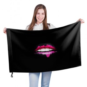 Флаг 3D с принтом Губы , 100% полиэстер | плотность ткани — 95 г/м2, размер — 67 х 109 см. Принт наносится с одной стороны | lips | teeth | губы | зубы | краска | помада