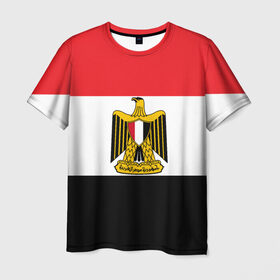 Мужская футболка 3D с принтом Флаг и герб Египта , 100% полиэфир | прямой крой, круглый вырез горловины, длина до линии бедер | символ страна