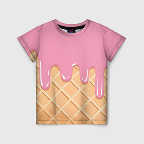 Детская футболка 3D с принтом Я Клубничный Рожок , 100% гипоаллергенный полиэфир | прямой крой, круглый вырез горловины, длина до линии бедер, чуть спущенное плечо, ткань немного тянется | Тематика изображения на принте: ваниль | вафля | вкус | вкусно | вкусняшка | десерт | жара | капли | клубника | лед | лето | молоко | мороженка | мороженое | пломбир | принт | рожок | сладость | шоколад | эскимо