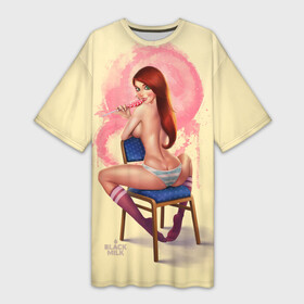 Платье-футболка 3D с принтом Pin Up Pop Art Girl ,  |  | Тематика изображения на принте: comics | girl | lollipop | pin up | pop art | арт | девочка | дизайн | конфетка | лолита | милая | мода | пафос | поп арт | сосательная | стиль | чупа чупс