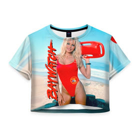 Женская футболка 3D укороченная с принтом Baywatch Памела , 100% полиэстер | круглая горловина, длина футболки до линии талии, рукава с отворотами | pamella adnerson | андерсон | спасатели малибу