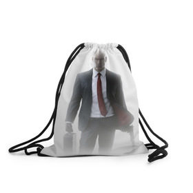Рюкзак-мешок 3D с принтом Hitman в тумане , 100% полиэстер | плотность ткани — 200 г/м2, размер — 35 х 45 см; лямки — толстые шнурки, застежка на шнуровке, без карманов и подкладки | 