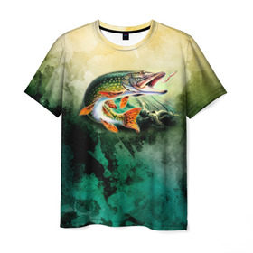 Мужская футболка 3D с принтом Удача , 100% полиэфир | прямой крой, круглый вырез горловины, длина до линии бедер | Тематика изображения на принте: вода | река | рыба | рыбак | рыбалка | щука