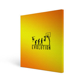 Холст квадратный с принтом Эволюция баскетбола , 100% ПВХ |  | basketball | evolution | желтый | обезьяна человек | оранжевый | эволюция