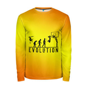 Мужской лонгслив 3D с принтом Эволюция баскетбола , 100% полиэстер | длинные рукава, круглый вырез горловины, полуприлегающий силуэт | basketball | evolution | желтый | обезьяна человек | оранжевый | эволюция