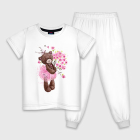 Детская пижама хлопок с принтом Цветы , 100% хлопок |  брюки и футболка прямого кроя, без карманов, на брюках мягкая резинка на поясе и по низу штанин
 | Тематика изображения на принте: акварель | балерина | девочка | игрушка | медведь | мило | мимими | пачка | плюшевый | рисунок | розы | сердце | теди