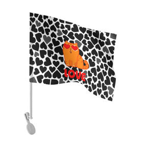 Флаг для автомобиля с принтом Влюбленный котик , 100% полиэстер | Размер: 30*21 см | сердечки