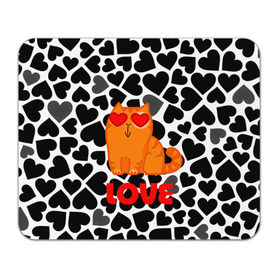 Коврик прямоугольный с принтом Влюбленный котик , натуральный каучук | размер 230 х 185 мм; запечатка лицевой стороны | сердечки