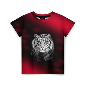 Детская футболка 3D с принтом Тигр красные глаза , 100% гипоаллергенный полиэфир | прямой крой, круглый вырез горловины, длина до линии бедер, чуть спущенное плечо, ткань немного тянется |  хищник | багровый | большая кошка | глаза. красные | красный | кровавый | тигр