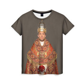 Женская футболка 3D с принтом Молодой Папа , 100% полиэфир ( синтетическое хлопкоподобное полотно) | прямой крой, круглый вырез горловины, длина до линии бедер | young pope | джуд | лоу | молодой папа