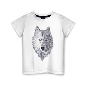 Детская футболка хлопок с принтом Рисованный волк , 100% хлопок | круглый вырез горловины, полуприлегающий силуэт, длина до линии бедер | Тематика изображения на принте: арт | волки | графика | животные | узор | хищники | черно белые
