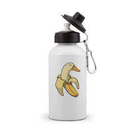 Бутылка спортивная с принтом утка банан , металл | емкость — 500 мл, в комплекте две пластиковые крышки и карабин для крепления | Тематика изображения на принте: banana | duck | meme | банан | мем | утка