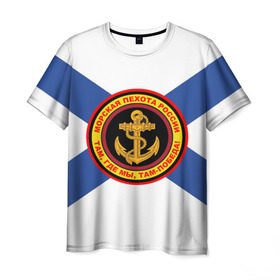 Мужская футболка 3D с принтом Морская пехота России , 100% полиэфир | прямой крой, круглый вырез горловины, длина до линии бедер | Тематика изображения на принте: 3d | вмф | море | морпехи | морские | флаг | якорь