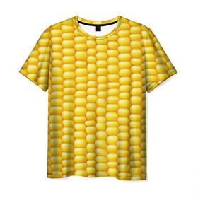 Мужская футболка 3D с принтом Сладкая вареная кукуруза , 100% полиэфир | прямой крой, круглый вырез горловины, длина до линии бедер | еда | кукуруза
