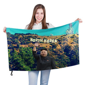 Флаг 3D с принтом NORTH KOREA , 100% полиэстер | плотность ткани — 95 г/м2, размер — 67 х 109 см. Принт наносится с одной стороны | hollywood | kim jong un | north korea | ким чен ын | северная корея