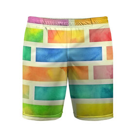 Мужские шорты 3D спортивные с принтом Bricks Watercolor ,  |  | Тематика изображения на принте: 3d | watercolor | кирпичики | клетка | радуга | текстуры | цветные линии