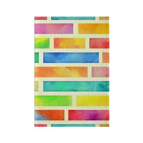 Обложка для паспорта матовая кожа с принтом Bricks Watercolor , натуральная матовая кожа | размер 19,3 х 13,7 см; прозрачные пластиковые крепления | Тематика изображения на принте: 3d | watercolor | кирпичики | клетка | радуга | текстуры | цветные линии