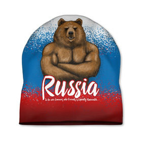 Шапка 3D с принтом Russian Bear , 100% полиэстер | универсальный размер, печать по всей поверхности изделия | bear | russia | медведь | патриотическая | россия | русский медведь | триколор | флаг рф