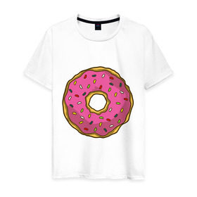 Мужская футболка хлопок с принтом Пончик , 100% хлопок | прямой крой, круглый вырез горловины, длина до линии бедер, слегка спущенное плечо. | bart | homer | simpsons | барт | гомер | еда | мульт | мультфильм | пончик | симпсоны | спрингфилд