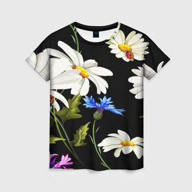 Женская футболка 3D с принтом Ромашки , 100% полиэфир ( синтетическое хлопкоподобное полотно) | прямой крой, круглый вырез горловины, длина до линии бедер | 3d | birds | fashion flower | flower | pattern | другие | красивые цветы | красные | прикольные | природа | птицы | ромашки | текстуры | цветочки | цветы