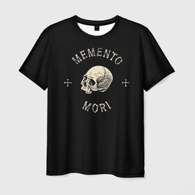 Мужская футболка 3D с принтом Memento Mori , 100% полиэфир | прямой крой, круглый вырез горловины, длина до линии бедер | death | skull | кости | цитата
