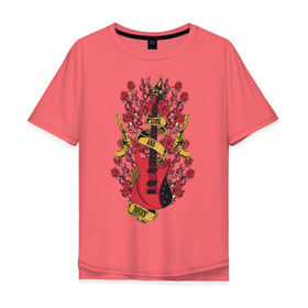 Мужская футболка хлопок Oversize с принтом GunsnRoses , 100% хлопок | свободный крой, круглый ворот, “спинка” длиннее передней части | guitar | gun | guns | music | rock | rose | roses | гитара | музыка | пистолет | розы | рок