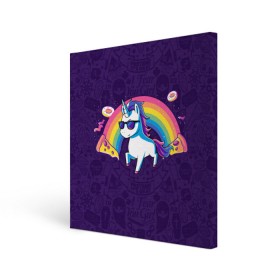 Холст квадратный с принтом Радужный Единорог в Очках , 100% ПВХ |  | colors | pizza | pony | rainbow | unicorn | бекон | единорог | конь | очки | пицца | пони | пончик | радуга | рог | солнцезащитные очки