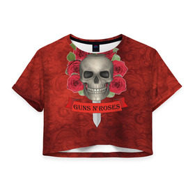 Женская футболка 3D укороченная с принтом Gans N Roses , 100% полиэстер | круглая горловина, длина футболки до линии талии, рукава с отворотами | gans n roses | группа | исполнители | меч | музыка | песни | розы | рок группа | череп