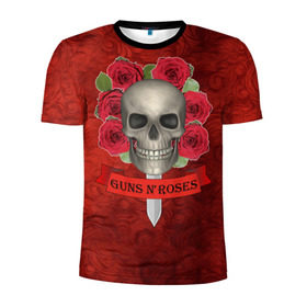 Мужская футболка 3D спортивная с принтом Gans N Roses , 100% полиэстер с улучшенными характеристиками | приталенный силуэт, круглая горловина, широкие плечи, сужается к линии бедра | gans n roses | группа | исполнители | меч | музыка | песни | розы | рок группа | череп