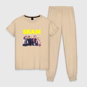 Женская пижама хлопок с принтом SKAM 8 , 100% хлопок | брюки и футболка прямого кроя, без карманов, на брюках мягкая резинка на поясе и по низу штанин | skam | скам | стыд