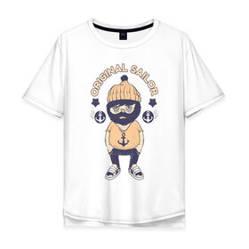 Мужская футболка хлопок Oversize с принтом Original Sailor , 100% хлопок | свободный крой, круглый ворот, “спинка” длиннее передней части | арт | военно морской флот | матрос | моряк | надпись | речник | якорь