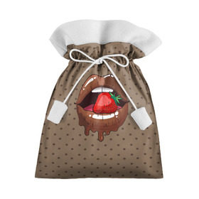 Подарочный 3D мешок с принтом Шоколадные губки , 100% полиэстер | Размер: 29*39 см | Тематика изображения на принте: 3d | pop art | арт | горошек | губы | девушкам | еда | клубника | кружочек | поп арт | текстура | шоколад | ягоды