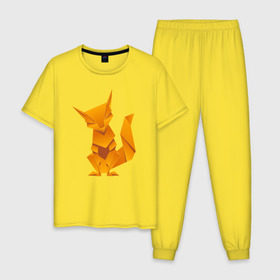 Мужская пижама хлопок с принтом Origami , 100% хлопок | брюки и футболка прямого кроя, без карманов, на брюках мягкая резинка на поясе и по низу штанин
 | Тематика изображения на принте: арт | животное | лиса | оригами
