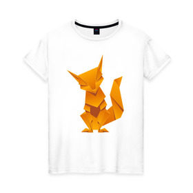 Женская футболка хлопок с принтом Origami , 100% хлопок | прямой крой, круглый вырез горловины, длина до линии бедер, слегка спущенное плечо | Тематика изображения на принте: арт | животное | лиса | оригами