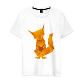Мужская футболка хлопок с принтом Origami , 100% хлопок | прямой крой, круглый вырез горловины, длина до линии бедер, слегка спущенное плечо. | Тематика изображения на принте: арт | животное | лиса | оригами