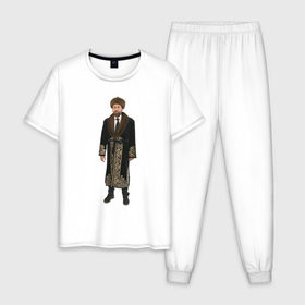 Мужская пижама хлопок с принтом Кейдж 1 , 100% хлопок | брюки и футболка прямого кроя, без карманов, на брюках мягкая резинка на поясе и по низу штанин
 | Тематика изображения на принте: актер | кейдж в казахстане | мем | николас кейдж