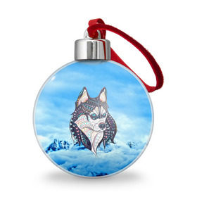 Ёлочный шар с принтом Siberian Husky , Пластик | Диаметр: 77 мм | at | bowwow | dog | hound | pooch | арт | гончая | гончая собака | горы | деревья | лес | снег | собака | хаски | холод