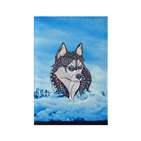 Обложка для паспорта матовая кожа с принтом Siberian Husky , натуральная матовая кожа | размер 19,3 х 13,7 см; прозрачные пластиковые крепления | at | bowwow | dog | hound | pooch | арт | гончая | гончая собака | горы | деревья | лес | снег | собака | хаски | холод