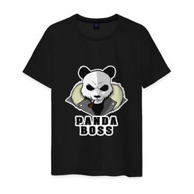 Мужская футболка хлопок с принтом Panda Boss , 100% хлопок | прямой крой, круглый вырез горловины, длина до линии бедер, слегка спущенное плечо. | банда | большой | босс | важный | главарь | главный | директор | крутой | круче всех | лидер | мех | панда | россия | русский | самый | супер | трубка | шуба