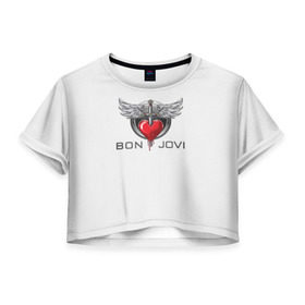 Женская футболка 3D укороченная с принтом Bon Jovi , 100% полиэстер | круглая горловина, длина футболки до линии талии, рукава с отворотами | Тематика изображения на принте: its my life | бон жови | джон бон джови | кровь | меч | сердце
