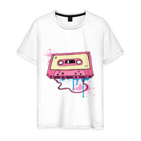 Мужская футболка хлопок с принтом Аудиокассета , 100% хлопок | прямой крой, круглый вырез горловины, длина до линии бедер, слегка спущенное плечо. | mc | кассета