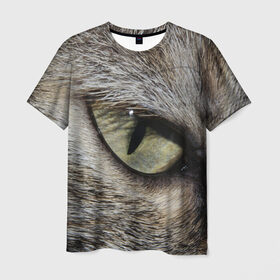 Мужская футболка 3D с принтом Кошачий глаз , 100% полиэфир | прямой крой, круглый вырез горловины, длина до линии бедер | 