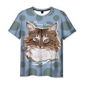 Мужская футболка 3D с принтом Мейн-Кун , 100% полиэфир | прямой крой, круглый вырез горловины, длина до линии бедер | cat | kitten | kitty | maine coon | pet | арт | животные | коты | кошки | кружочки | мейн кун | текстура