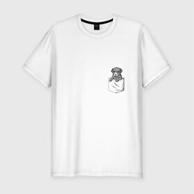 Мужская футболка премиум с принтом Карман , 92% хлопок, 8% лайкра | приталенный силуэт, круглый вырез ворота, длина до линии бедра, короткий рукав | Тематика изображения на принте: дог | карман | собака | щенок