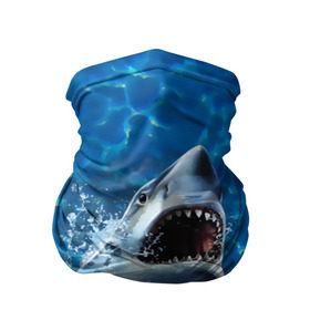 Бандана-труба 3D с принтом Пасть акулы , 100% полиэстер, ткань с особыми свойствами — Activecool | плотность 150‒180 г/м2; хорошо тянется, но сохраняет форму | акула | атака | белая | брызги | вода | волны | зубы | капли | море | океан | опасность | синяя | челюсти | эффект
