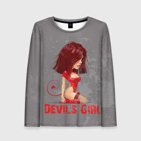 Женский лонгслив 3D с принтом Devils Girl , 100% полиэстер | длинные рукава, круглый вырез горловины, полуприлегающий силуэт | Тематика изображения на принте: devils girl |   дьявол | грешница | люцифер | сатана