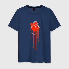 Мужская футболка хлопок с принтом Живое сердце , 100% хлопок | прямой крой, круглый вырез горловины, длина до линии бедер, слегка спущенное плечо. | кали | кровь | поток | сердце | стекает | струя