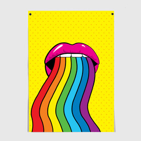 Постер с принтом Pop art , 100% бумага
 | бумага, плотность 150 мг. Матовая, но за счет высокого коэффициента гладкости имеет небольшой блеск и дает на свету блики, но в отличии от глянцевой бумаги не покрыта лаком | fun | lip color | mouth | pop art | rainbow | reggae | spectrum | style | summer | teeth | yellow | веселье | губы | желтый | зубы | лето | поп арт | радуга | рот | спектр | стиль | цвет